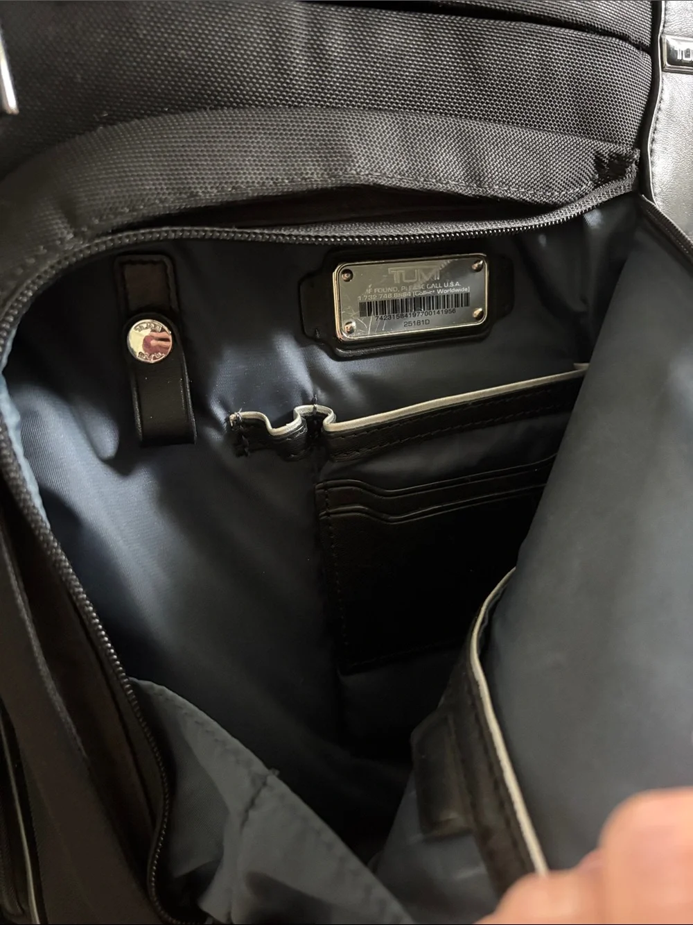 Tumi Black Ballistic Nylon Expandable Backpack with Leather Trim